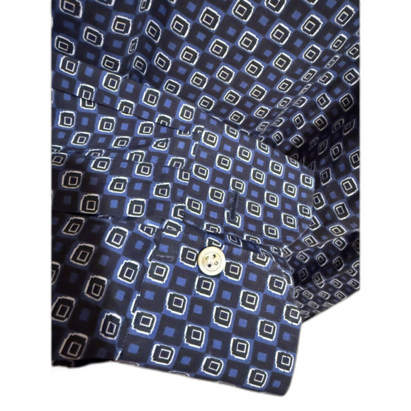 Men's Designer Blue Black Square Unique Fun Print Dress Shirt Kiton 18 x 45 - Picture 3 of 5